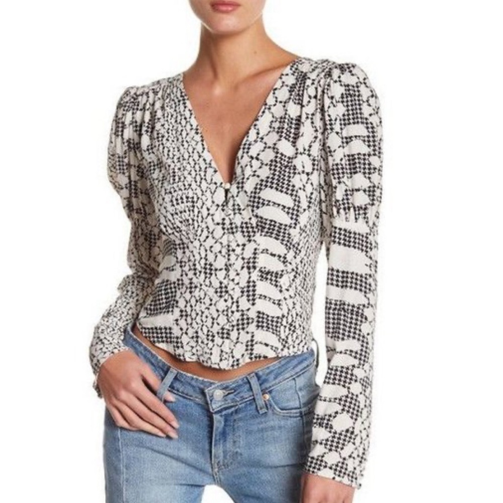 Free People Sweet On You Snakeskin print Longsleeve Blouse